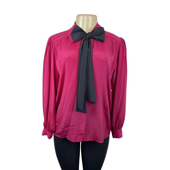 Vintage-Inspired Long Sleeve Blouse W/ Black Bow Tie Neck By Josephine Size 6 - Picture 1 of 8